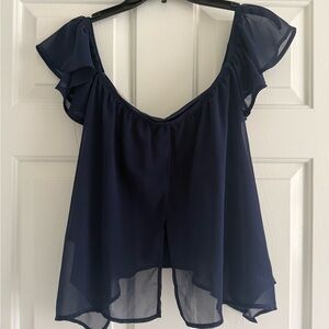 Daylight: Elegant Navy Blue Off the Shoulder Women's Top in XS